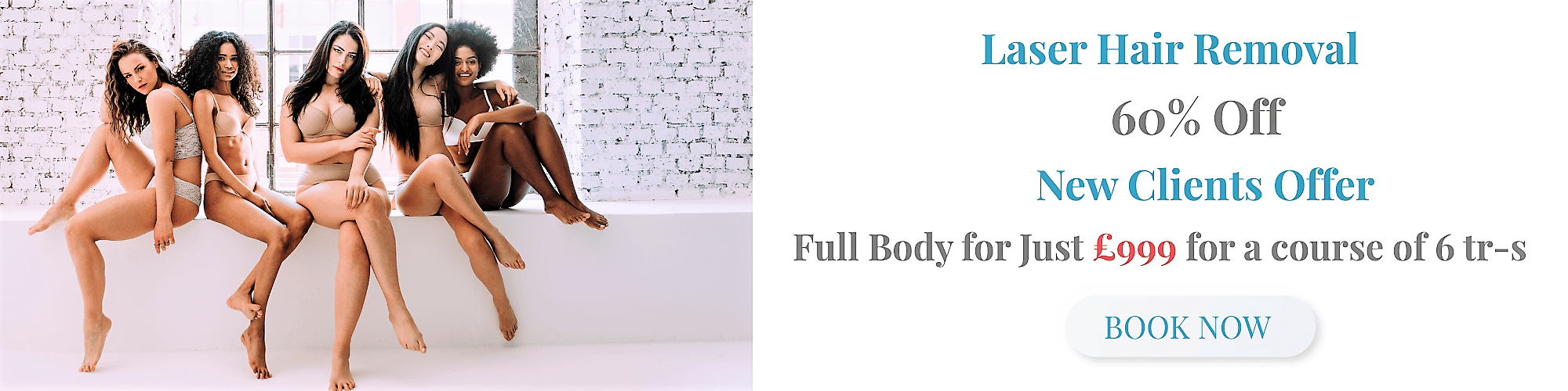 Woman with smooth skin promoting full body laser hair removal package for £999 at Prima Britannia London.